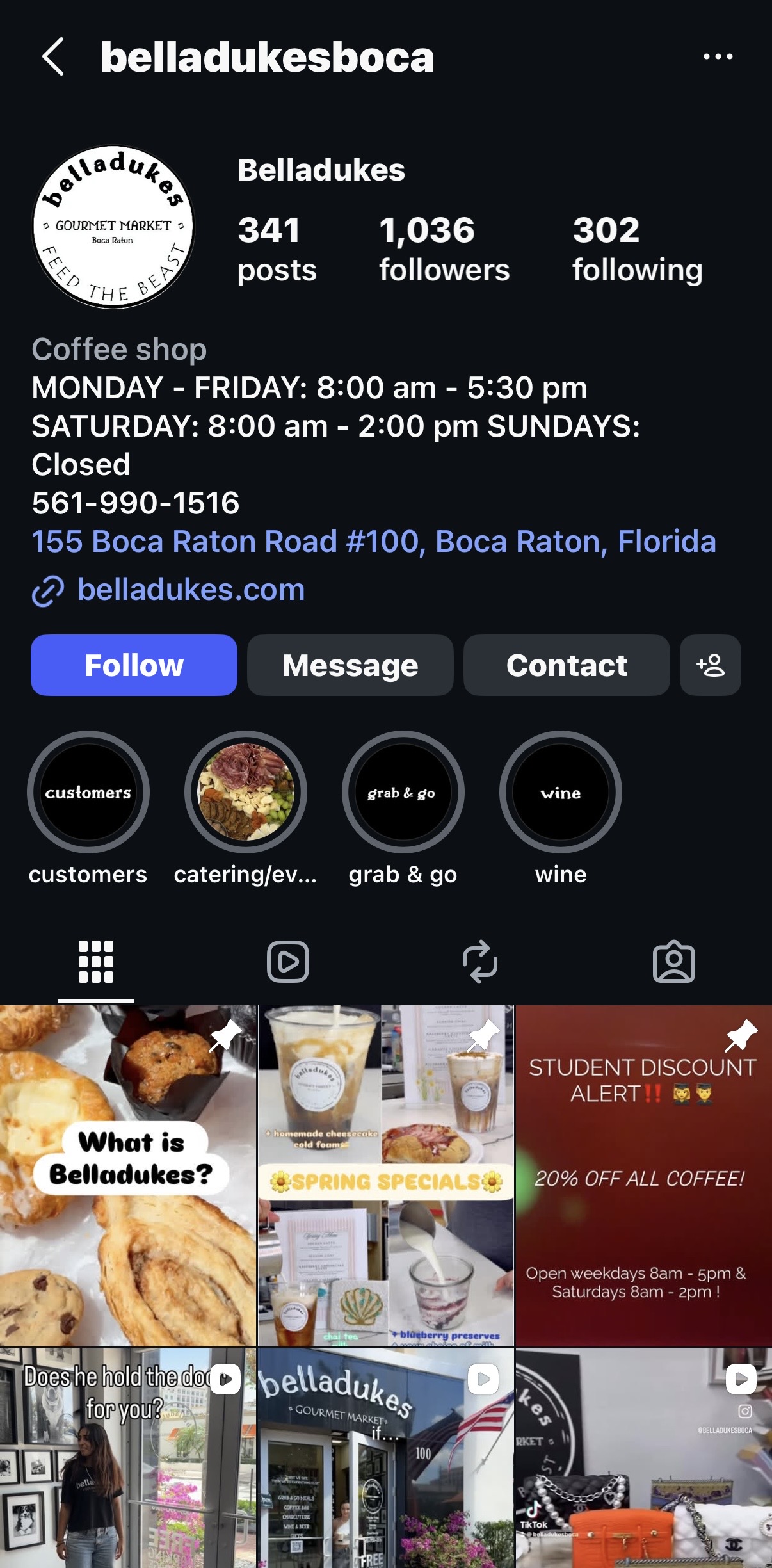 Belladukes Instagram profile before, 1,036 followers